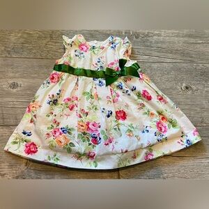 Hanna Andersson Formal Flower Dress with green bow size 70/6-12 month